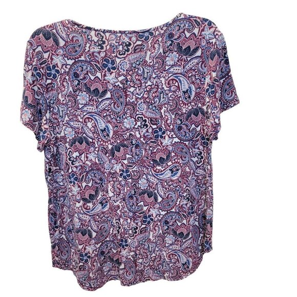 Westport 1962 Sz L SS Floral Beaded Keyhole Neckline Rayon Blend Stretch Blouse - Picture 5 of 6